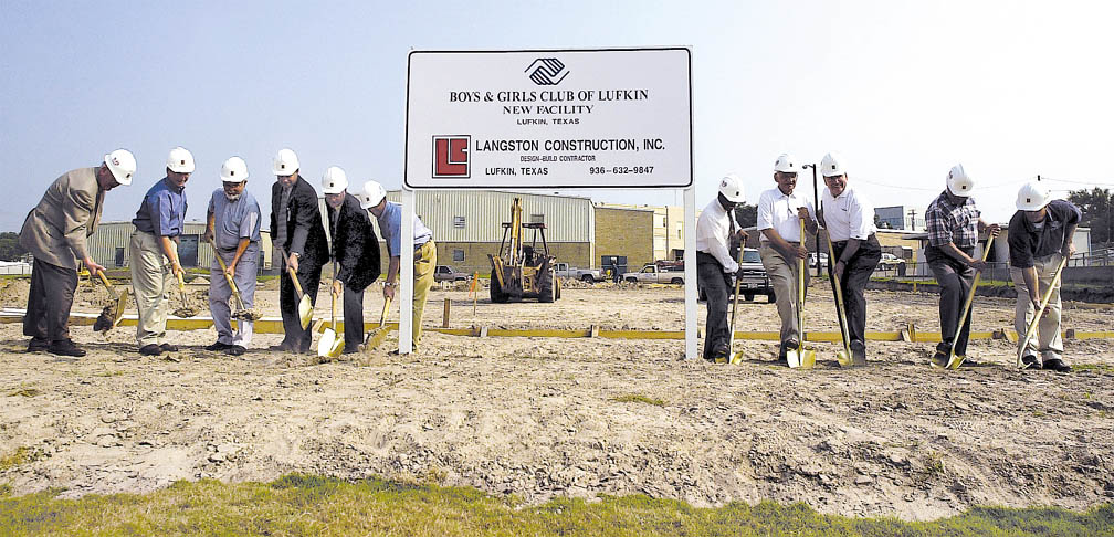 Representatives from the city, county, state and the Boys & Girls Club of Lufkin officially break ground at the site of the new Boys & Girls Club facility at the former Jr. High West football field on Raguet Street. Lufkin Daily News Photo by- Joel Andrews ©2002